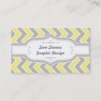 Carte de visite de Chevron, gris et jaune vintage