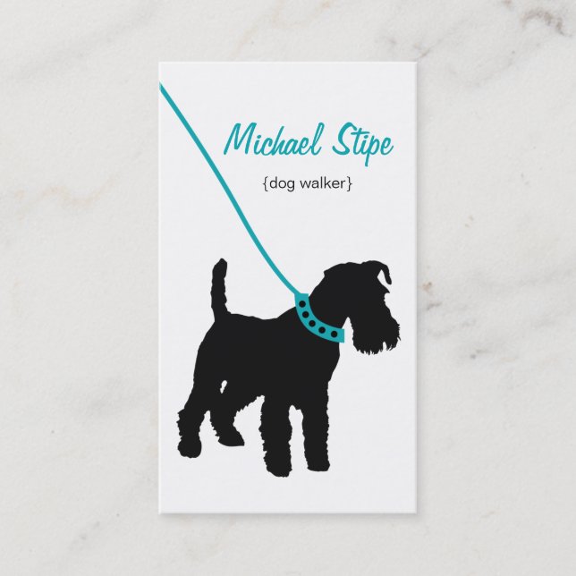 Carte de visite de chiens marcheurs (turquoise) (Devant)