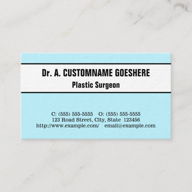 Carte de visite de chirurgien plastique simple (Devant)