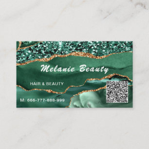 Carte de visite de code QR Agate Green Gold Partie