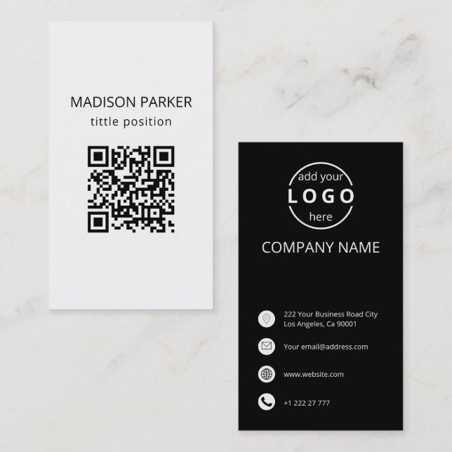 Carte de visite de code QR du logo de l'entreprise (Devant / Derrière)