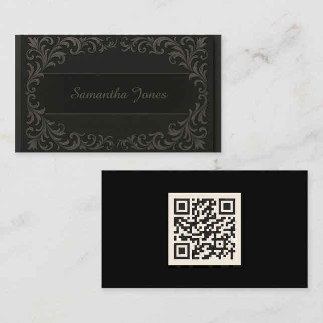 Carte de visite de code QR élégant noir (Devant / Derrière)
