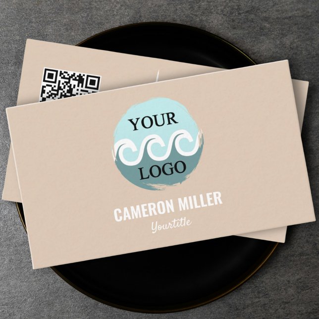 Carte de visite de code QR, Logo beige doux minima (Logo business card, qr code business card )