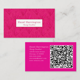 Carte de visite de code QR rose chaud Floral Minim