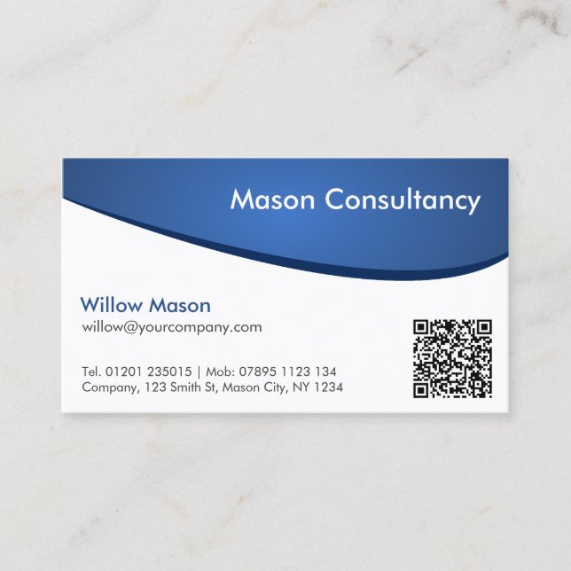 Carte de visite de code QR simple bleu et blanc (Devant)