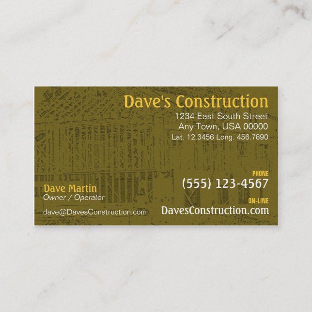 Carte de visite de construction (Devant)