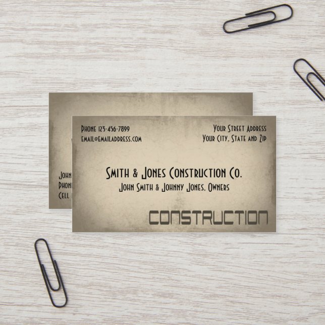 Carte de visite de construction de l'entrepreneur (Devant/Arrière en situation)