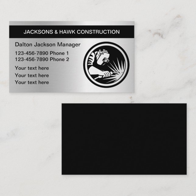 Carte de visite de construction de look métallique (Devant / Derrière)