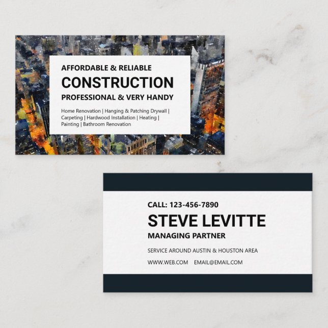 Carte de visite de construction - Downtown Skyline (Devant / Derrière)