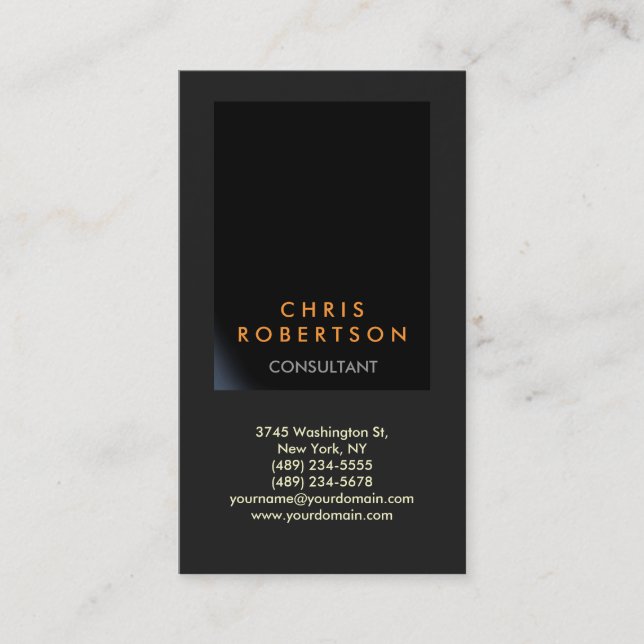 Carte de visite de consultant en gris noir vertica (Devant)