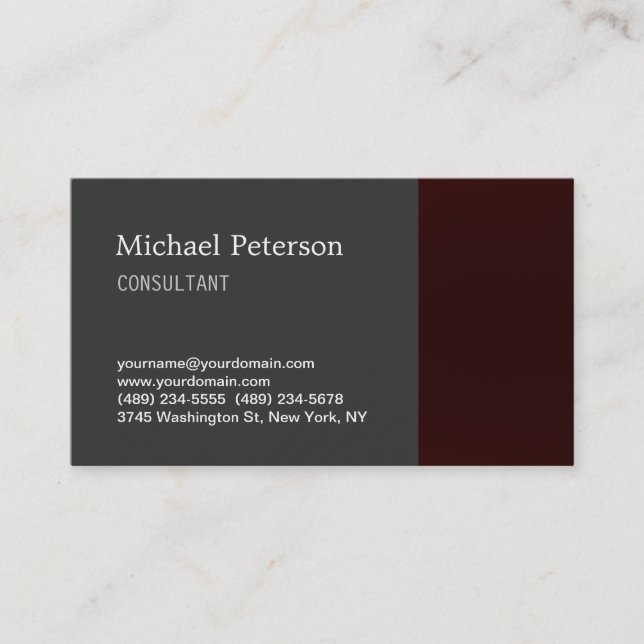 Carte de visite de consultant en gris rouge élégan (Devant)