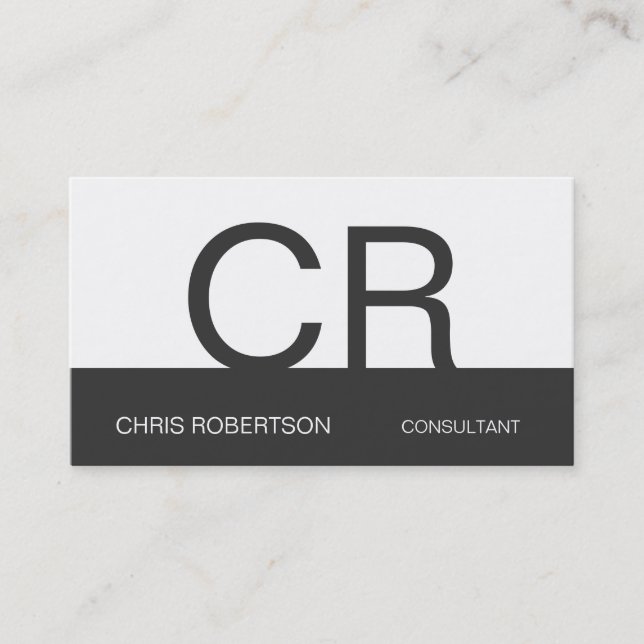 Carte de visite de consultant Monogram Grey White (Devant)