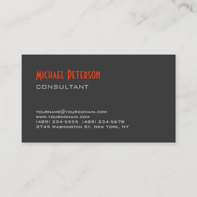 Carte de visite de consultant tendance Grey Orange (Devant)