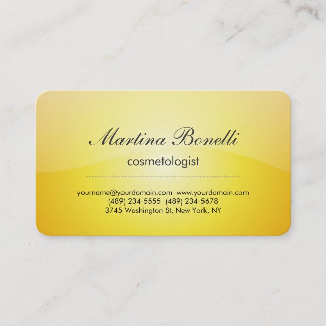 Carte de visite de cosmétologiste jaune unique (Devant)