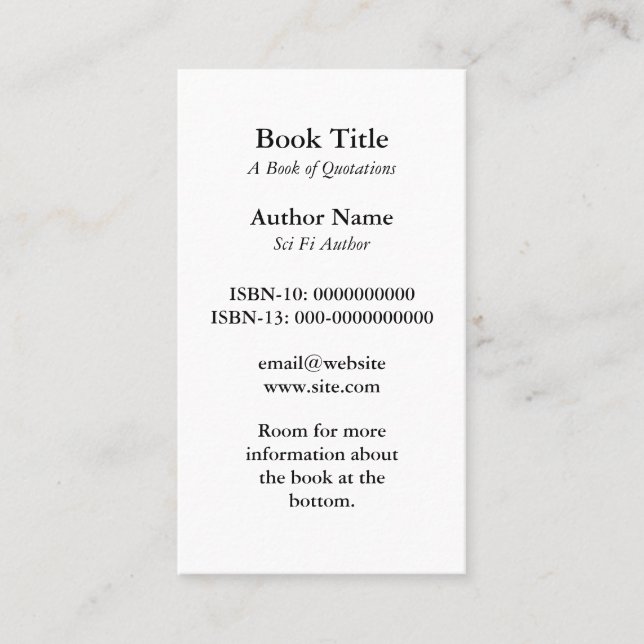 Carte de visite de couverture de livre (Devant)