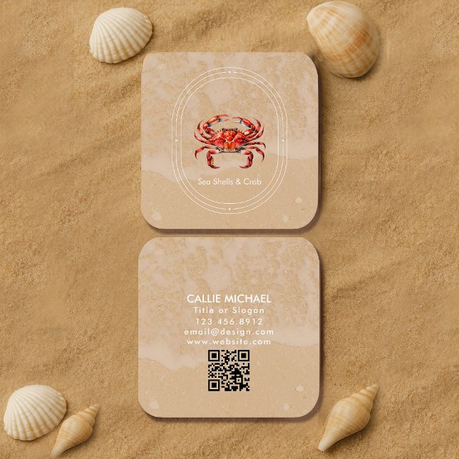 Carte de visite de crabe d'aquarelle / Plage côtiè (#watercolorcrab #businesscard, #coastalbusinesscard, #beachshopcard, #seafoodrestaurantcard, )