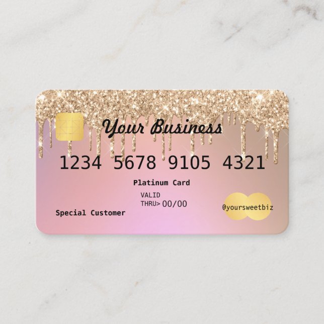 Carte de visite de crédit Ombre Rose Gold Parties  (Devant)