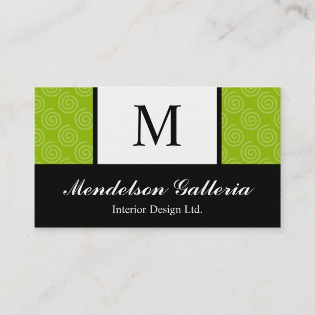 Carte de visite de Deco Retro Swirl Lime Company (Devant)