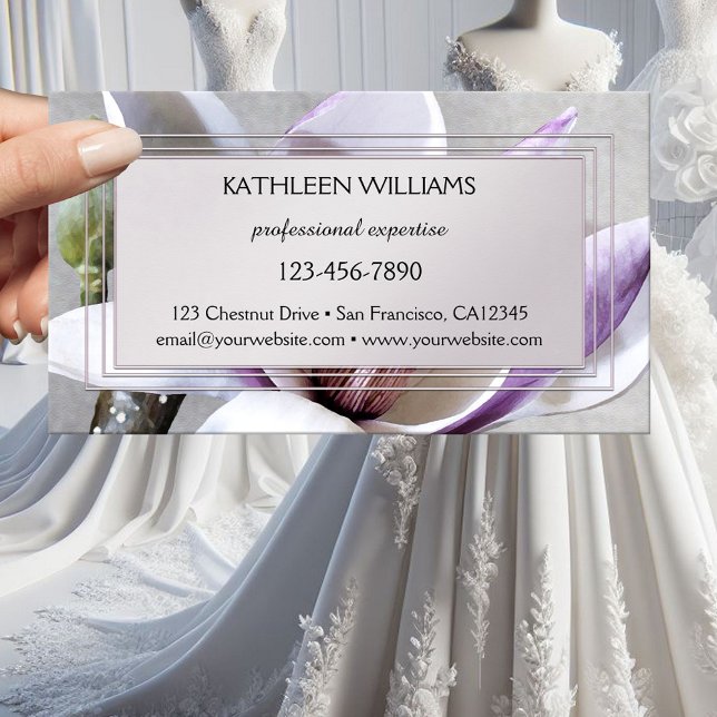 Carte de visite de design floral Magnolia Silver (Business card showing a painted magnolia flower on grey silver - bridal - feminine - chic - elegant)