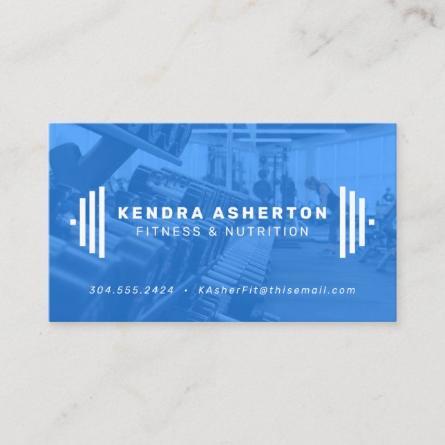 Carte de visite de fitness bleu moderne avec photo (Devant)
