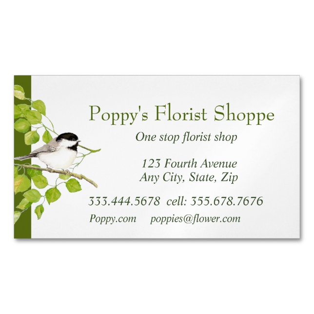 Carte de visite de fleurs de magasin de chickadee (devant)