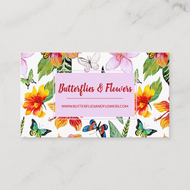 Carte de visite de fleurs et papillons tropicaux (Devant)
