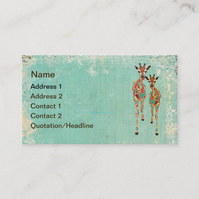 Carte de visite de girafes/étiquettes azurés et (Devant)