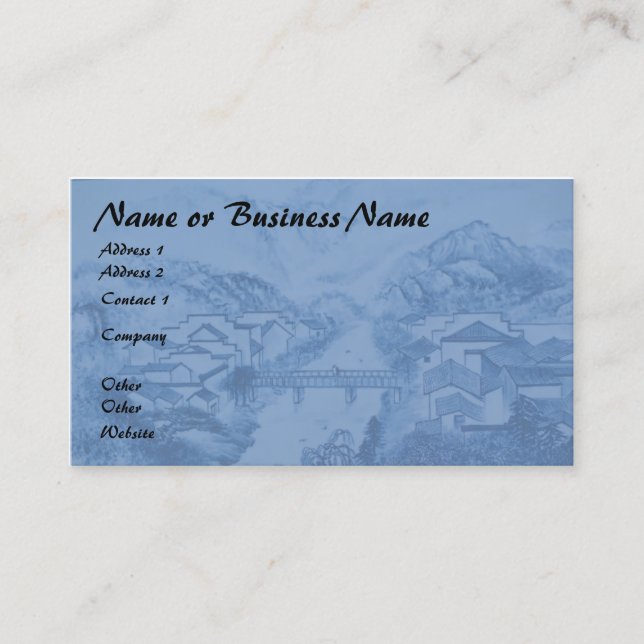 Carte de visite de grue bleue porcelaine chinoise (Devant)