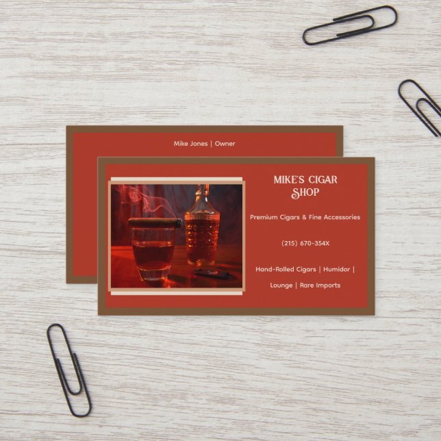 Carte de visite de la boutique de cigares Brown ro (Devant/Arrière en situation)