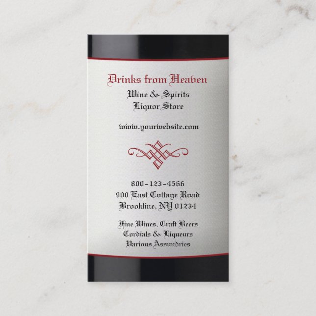 Carte de visite de la Boutique Vins Liquor (Devant)
