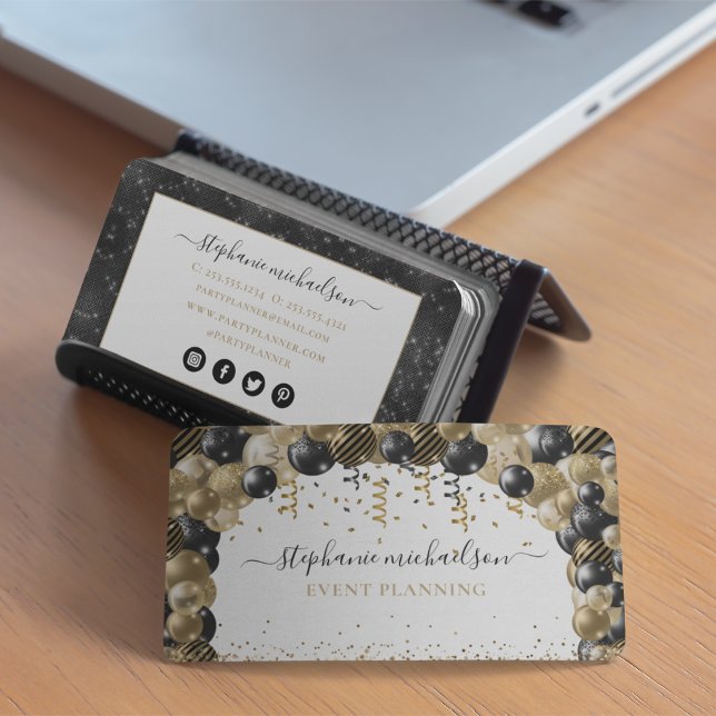 Carte de visite de la Parties scintillant or du pl (Party Planner Gold Glitter Balloon Business Card)
