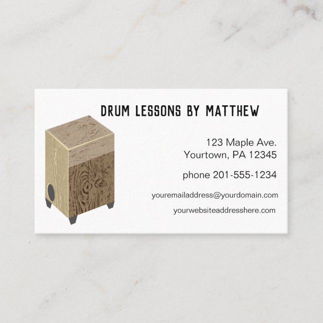 Carte de visite de leçons de musique de tambour de (Devant)