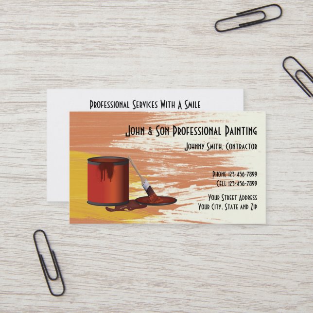 Carte de visite de l'entrepreneur en peinture prof (Devant/Arrière en situation)