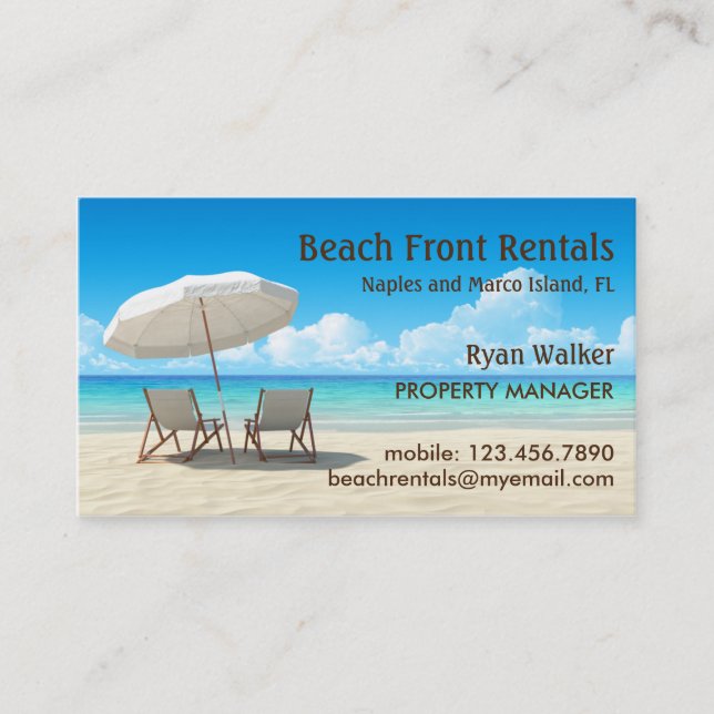Carte de visite de locations de Chambre de plage (Devant)