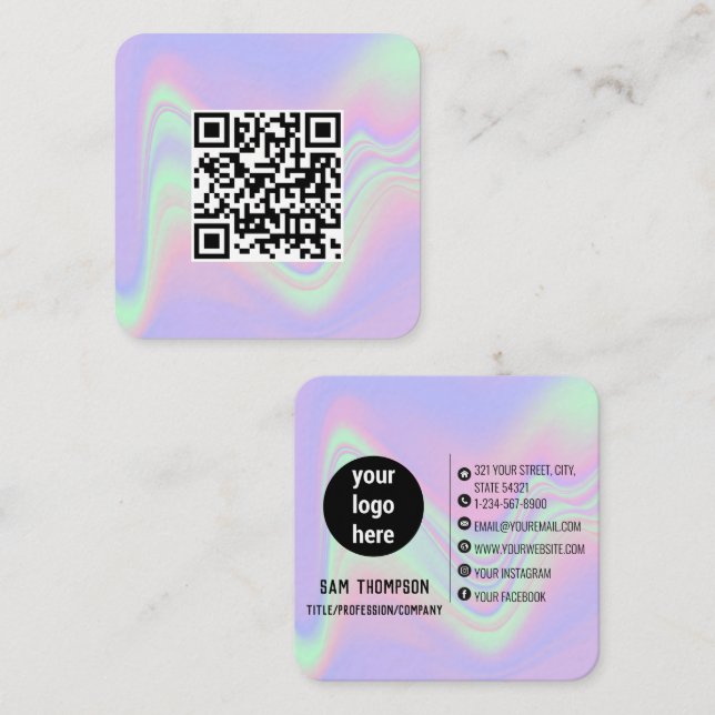 Carte de visite de logo commercial Holographique Q (Devant / Derrière)