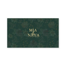 Carte de visite de luxe à motif floral or vert fon