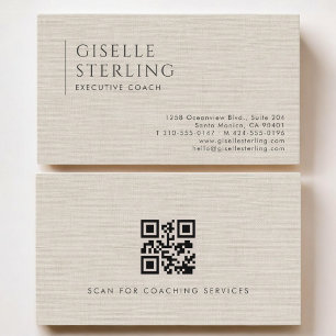Carte de visite de luxe en lin neutre avec QR Code