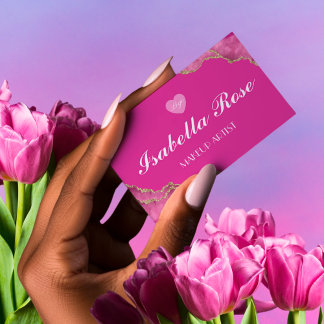 Carte de visite de luxe en marbre rose chaud