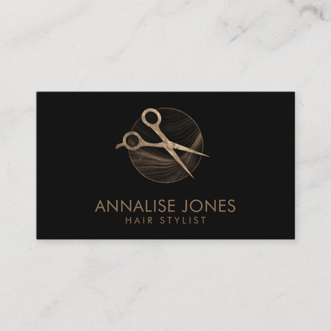 Carte de visite de luxe Gold et Black Hair Stylist (Devant)