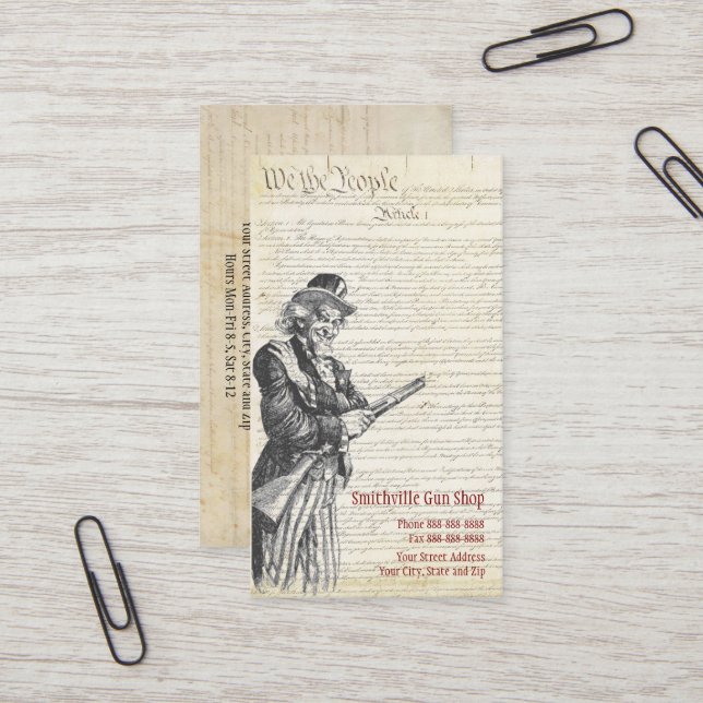 Carte de visite de magasin d'armes à feu (Devant/Arrière en situation)