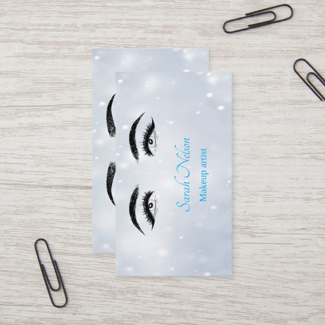 Carte de visite de maquillage bleu sucré de luxe (Devant/Arrière en situation)
