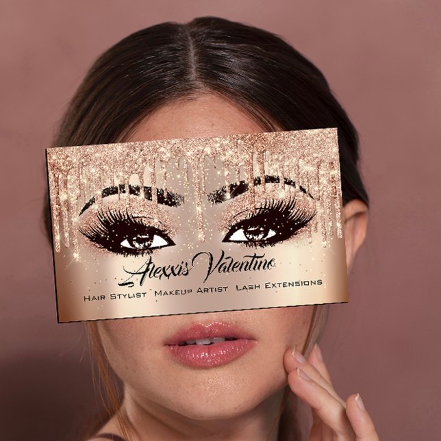 Carte De Visite de maquilleur professionnel, cils et coiffeur effe (Alexxis Makeup Brow Lashes Glitter Drip Waxing Business Card)