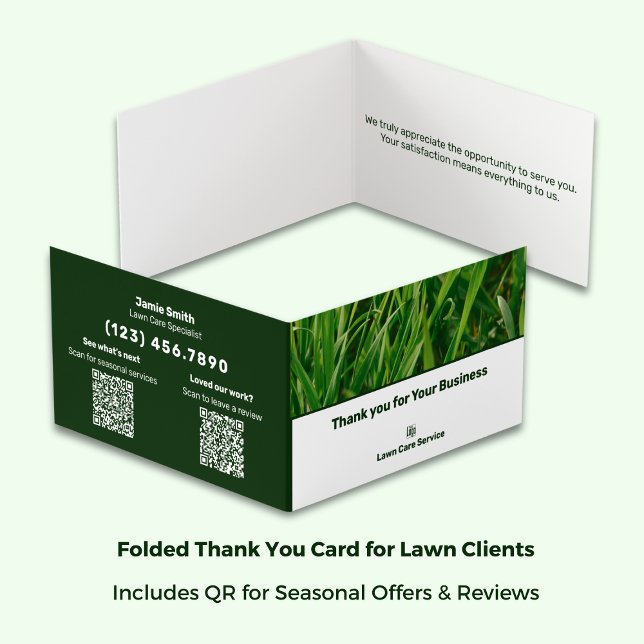 Carte de visite de Merci d'examen des soins de la  (Folded 3.5x2 Horizontal – Lawn Care Thank You Card)