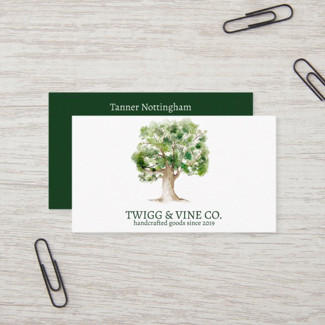 Carte de visite de mise en réseau du logo Oak Tree (Devant/Arrière en situation)