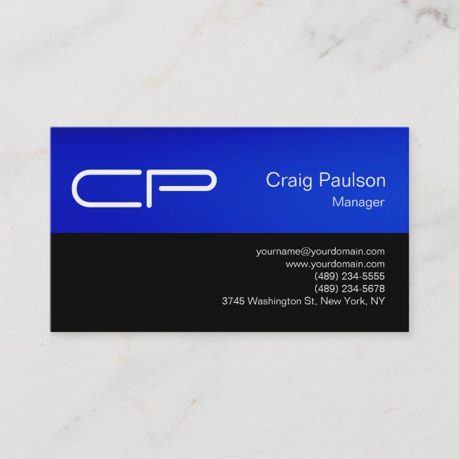 Carte de visite de Monogramme à tendance bleue noi (Devant)