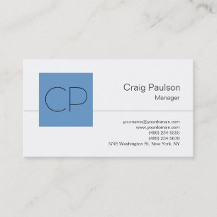 Carte de visite de Monogramme blanc gris bleu tend