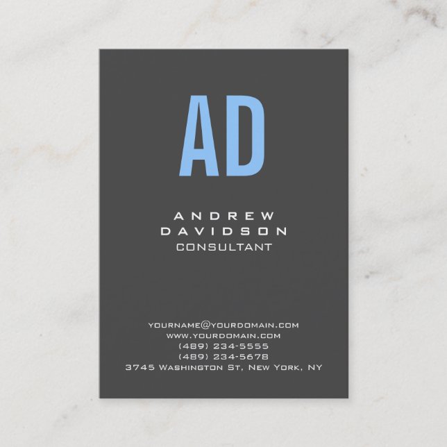 Carte de visite de monogramme bleu élégant (Devant)