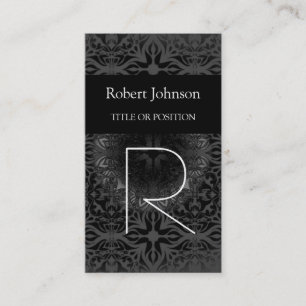 Carte de visite de monogramme gris noir Motif vert