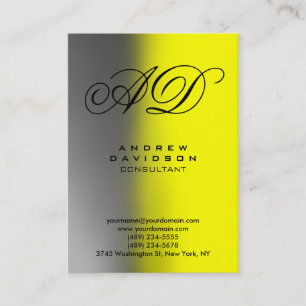 Carte de visite de monogramme jaune gris vertical