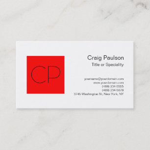Carte de visite de Monogramme Rouge Blanc tendance